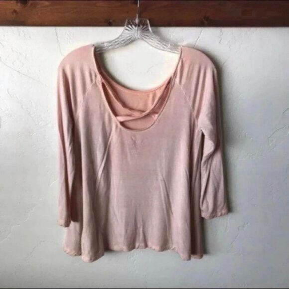 American Eagle Soft & Sexy Ballet Top Tee Peach Criss Cross Back Sz Small EUC - Picture 3 of 7